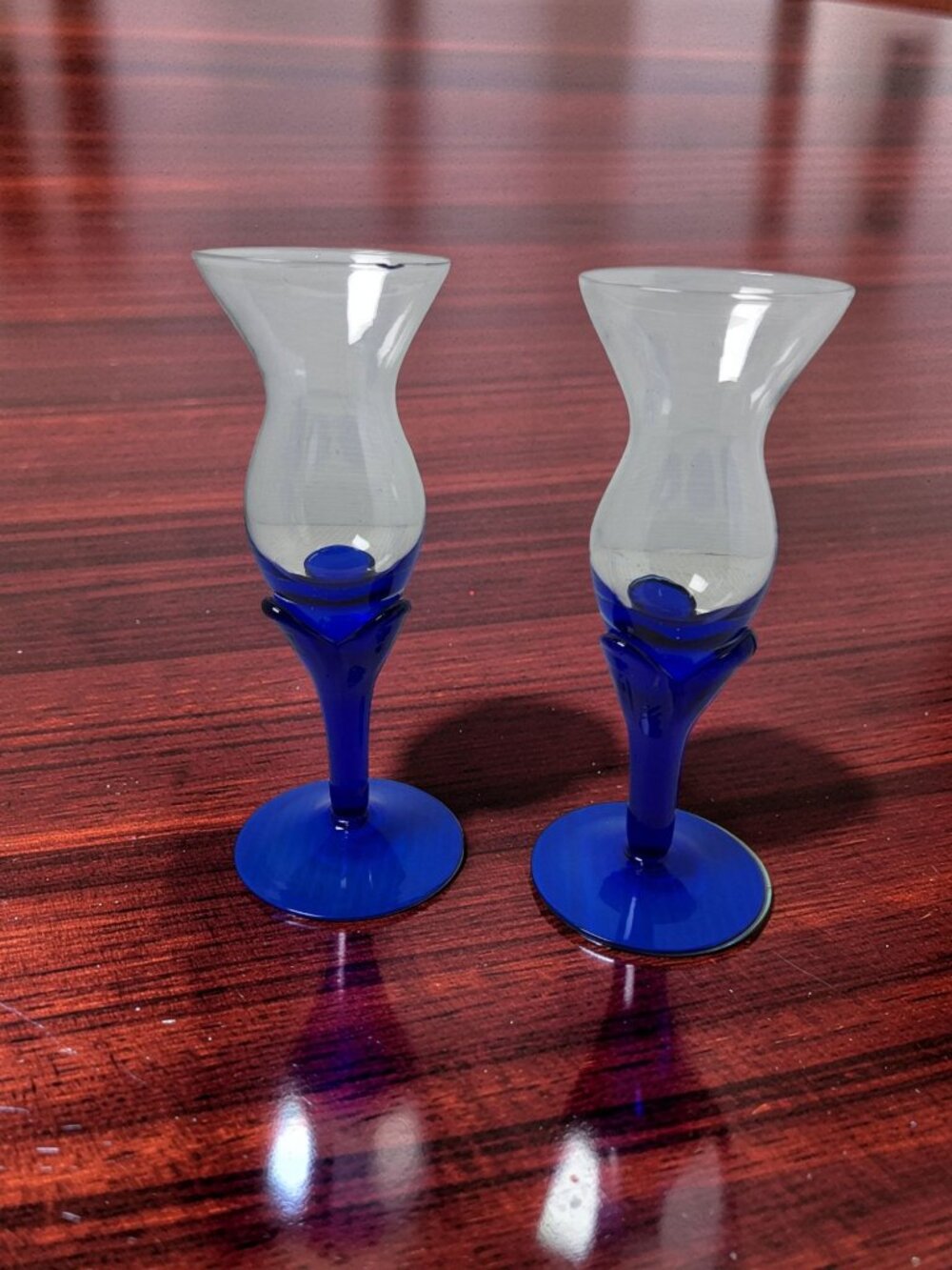 Vintage Set Stunning Fluted Cobalt Blue Floral Stemmed Cordial/Shot Goblets.